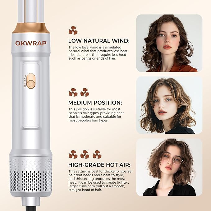 6 in ONE Blow Dryer Brush,Air Curling Iron Round Brush Blow Dryer 800W,Ionic Hair Dryer Brush for Women, Hot Air Brush Hair Styling Tools 100-120V