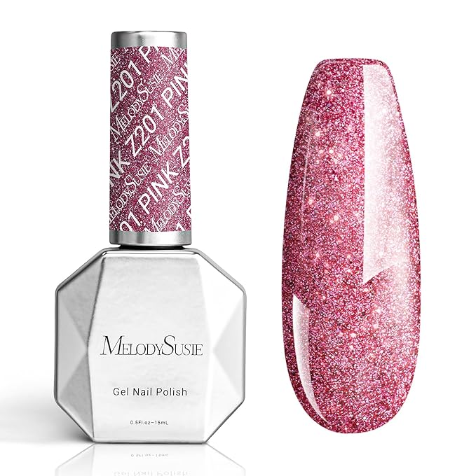 MelodySusie Strawberry Pink Glitter Gel Nail Polish, 0.5fl oz Soak Off UV LED Light Pink Sparkle Gel Polish Gift for Women Nail Art Manicure Salon DIY Nail Design Decoration at Home-Z201