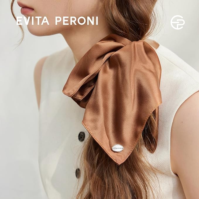 EVITA PERONI Hair Scrunchies for Women, Polyester and Acetate Hair Ties, Silky Smooth No-Damage Hair Bands, Gentle Elastic Ponytail Hold for Women Girls (Cloud Beige)
