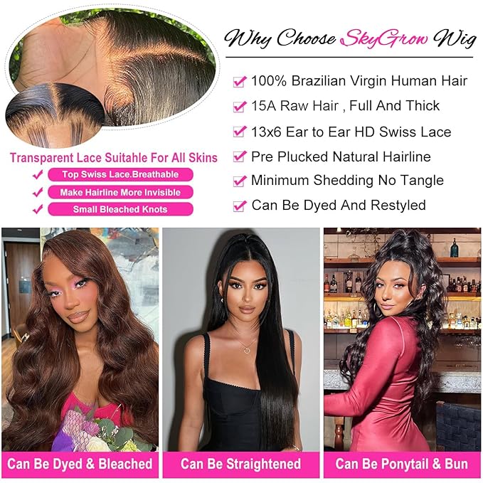 13x6 Body Wave Lace Front Wigs Human Hair Wig 250 Density 15A Raw HD Lace Frontal Human Hair Wigs for Women 24 inch