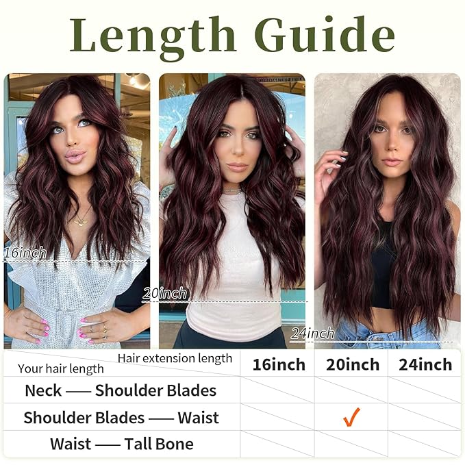 KooKaStyle Invisible Wire Hair Extensions with Transparent Headband Adjustable Size 4 Secure Clips Long Wavy Secret Wire Hairpiece 20 Inch Burgundy mix Dark Brown for Women