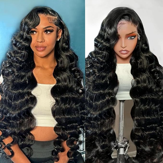 13X6 Body Wave Lace Front Wigs Human Hair 12A 250% Density Lace Frontal Wigs HD Glueless Wigs Human Hair pre Plucked with Baby Hair Natural Color 36 Inch