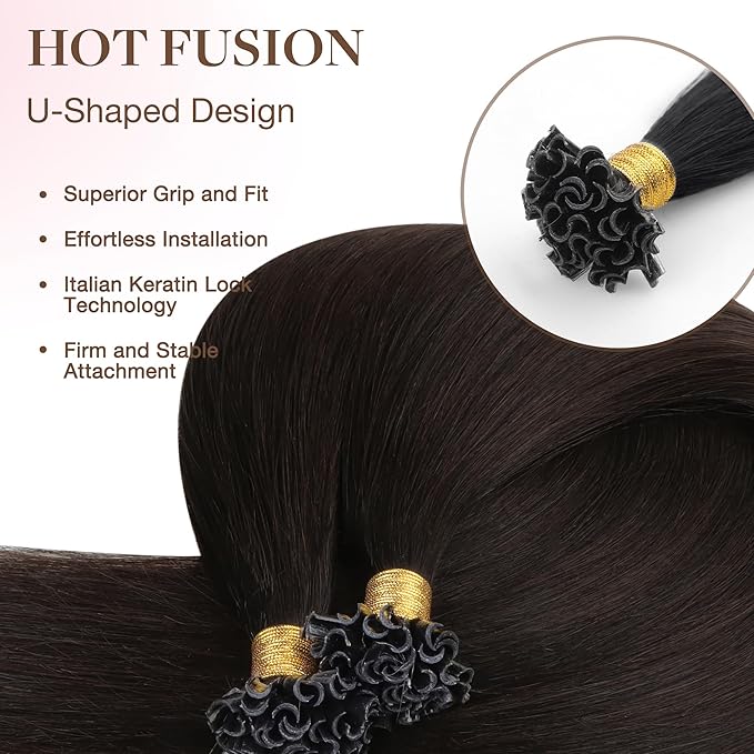 GOO GOO U Tip Hair Extensions, Real Human Hair, 18inch 50g 50S, Hot Fusion U Tip, Invisible Remy, 2 Dark Brown