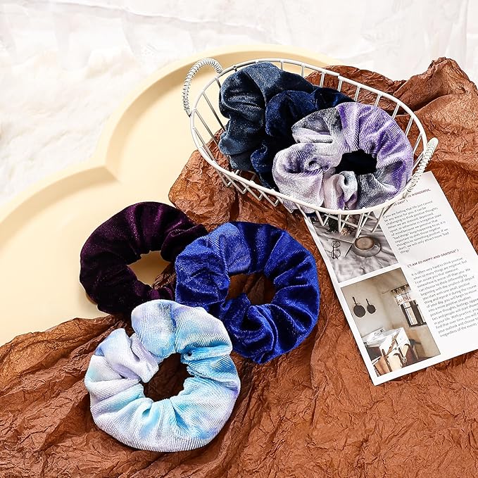 Velvet Scrunchies with Zippers Pocket, 8 Pcs Velvet Soft Hair Ties, Hidden Pocket Hair Scrunchies Accessories for Women Girls, Ponytail Holder Secret Compartment Items (Blue & Purple)