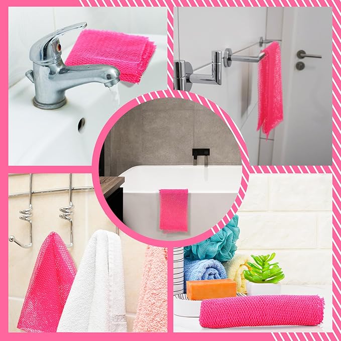 Geiserailie African Net Sponge Long Bathing Net Shower Body Scrubber Back Scrubber Skin Smoother Bathing Sponge for Daily Use or Stocking Stuffer(Pink)