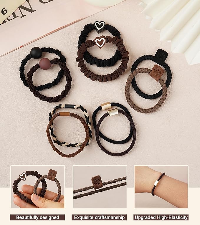 20Pcs Hair Ties -No Damage Seamless Nylon Fabric Bands, Seamless Soft Thick Ponytail Holder Scrunchies Fashion Head Bands for Women Girls(black 20pcs)
