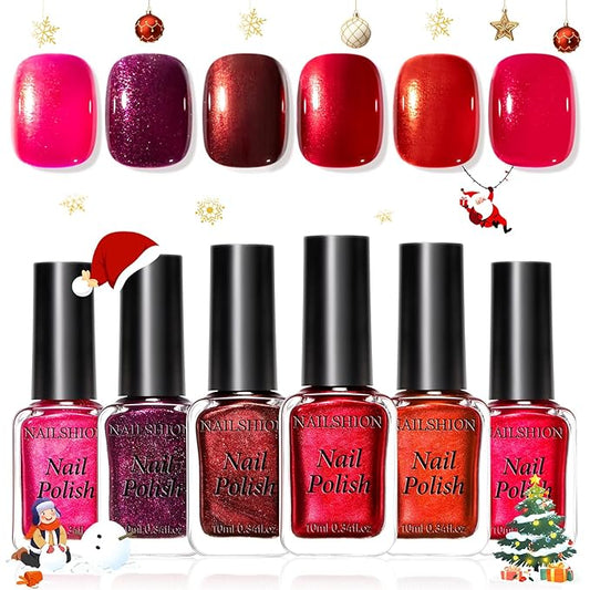 Red Nail Polish Set, Christmas Stocking Stuffers, 6 Colors Red Cherry Dark Red Wine Nail Polish Kit, Opaque,Hema-free Quick Dry, Non Gel, Home DIY Nails Art Gift for Women Girls