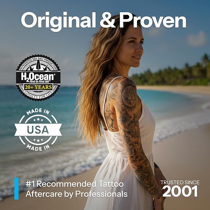 H2Ocean Blue Green Foam Soap - Foam Antibacterial Aftercare - Tattoo Care with Aloe Vera - Travel-Size Tattoo Moisturizer Soap - 1.7 oz
