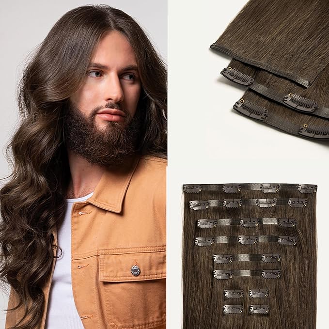 Luxy 100% Remy Human Hair - Seamless Clip-In Hair Extensions - Multi-Dimensional Color for Natural Blending, Adds Volume & Length 50 grams 12" Medium Natural Brown