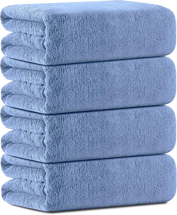 Ultra Soft Bath Towels Extra Large 35x70 Inches, 4 Pcs Bath Sheets 600 GSM Quick Dry Bathroom Towels Set for Hotel Camping Swim, Absorbent Oversized Shower Towels Blue