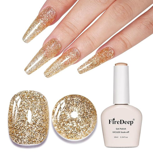 10ml Hema Free Glitter Gel Nail Polish Soak Off Long Lasting Christmas Gold Gel Polish Salon DIY at Home Gift for Women 1Pcs