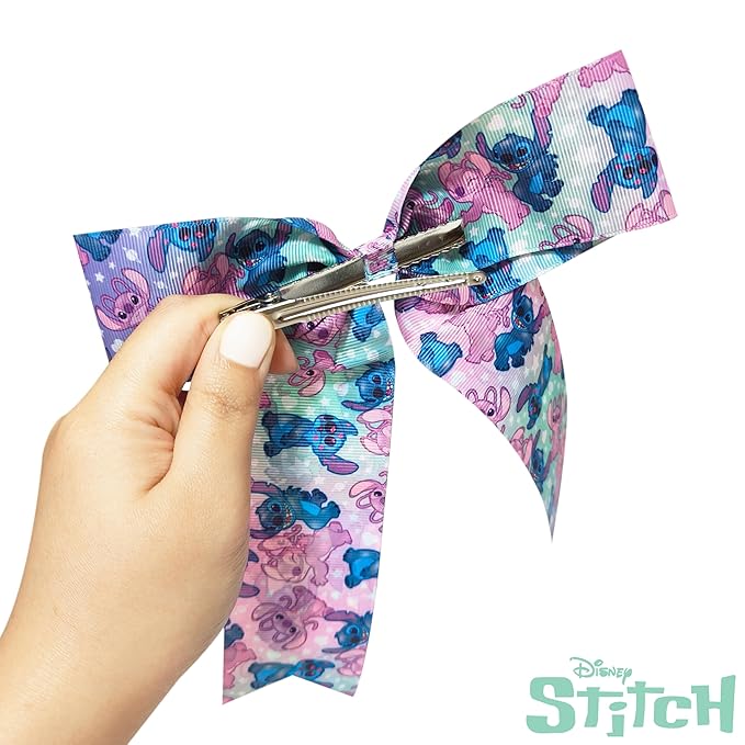 LUV HER Disney Stitch Hair Bows For Girls - One Large Printed Hair Bow Featuring your Favorite Stitch Characters - Alligator Clip - Large Bows for Daily Styling or Special Occasions, Ages 3+