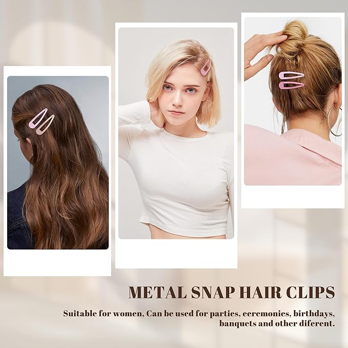 48 PCS Small Metal Barrettes For Women Non Slip Water Drop Snap Clips For Thick Thin Fine Hair Classic Accessories,Pink Rose Red Beige,1.97 x 0.5 In