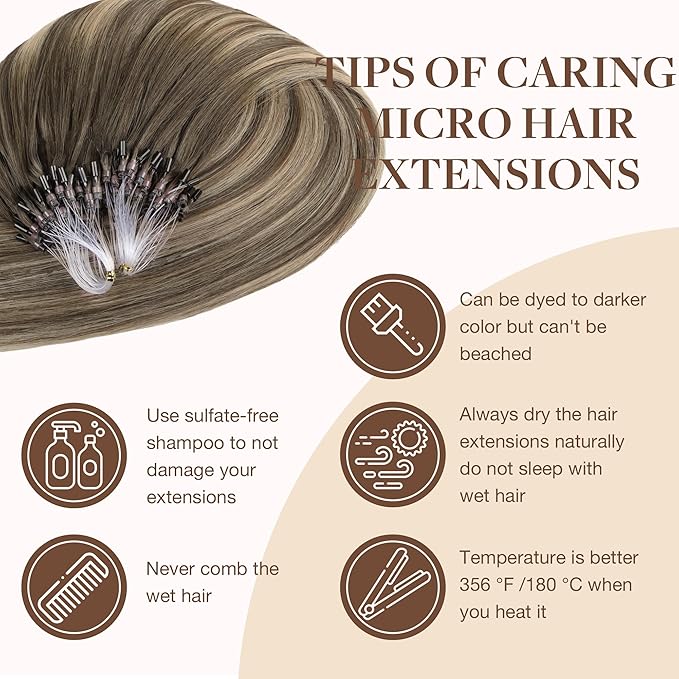 GOO GOO Micro Link Tip Hair Extensions, Real Human Hair, 16inch 50g 50S, Cold Fusion, Invisible Remy, 4/26/4 Balayage Chocolate Brown to Honey Blonde