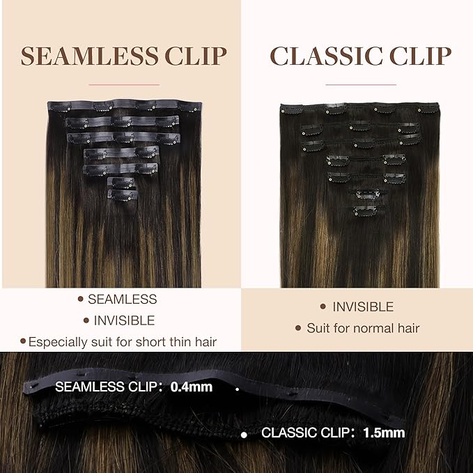 GOO GOO Clip in Hair Extensions Real Human Hair, Remy Human Hair Extensions Clip ins for Women, Natural Human Hair, 20inch 110g 7Pcs, 2/6/2 Balayage Dark Brown to Chestnut Brown