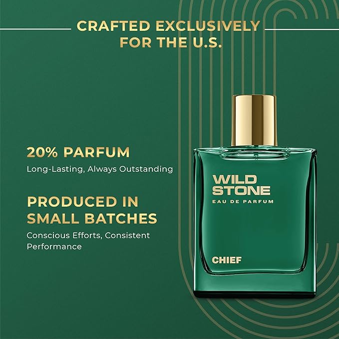 Wild Stone Chief Perfume for Men| Luxury Eau De Parfum | Long-Lasting Fragrance | Premium Perfume for Men l Infused with Aquatic and Woody Notes 100 ml 3.4 Fl oz | Vegan | Clean Ingredients