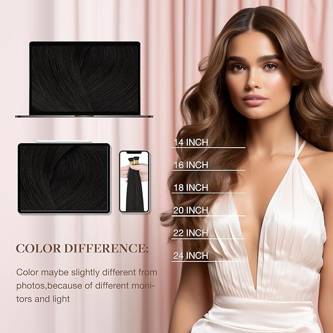 GOO GOO I Tip Hair Extensions, Real Human Hair, 18inch 100g 100S, Cold Fusion I Tip, Invisible Remy, 1B Natural Black