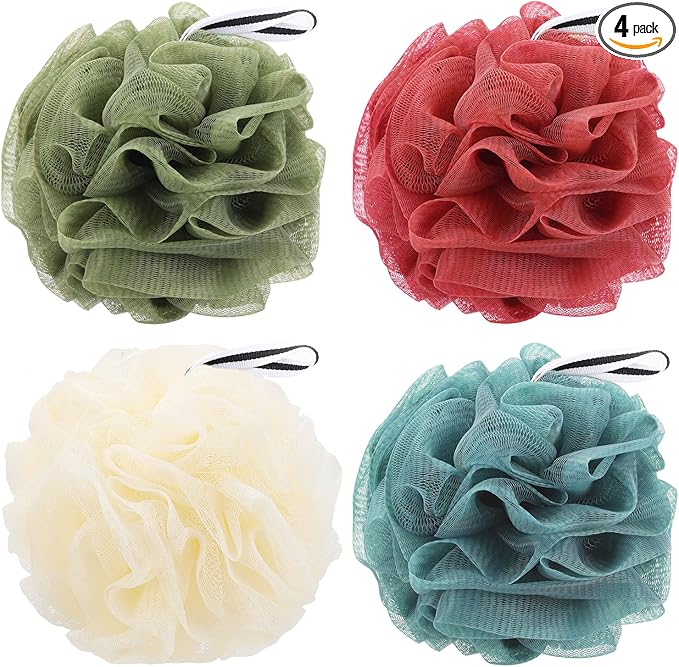 4 Pack Bath Sponge, Bath Shower Loofahs Mesh Pouf Sponge Body Scrubber Exfoliator Scrubber - 50g/Piece