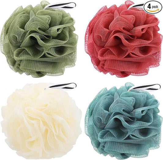 4 Pack Bath Sponge, Bath Shower Loofahs Mesh Pouf Sponge Body Scrubber Exfoliator Scrubber - 50g/Piece