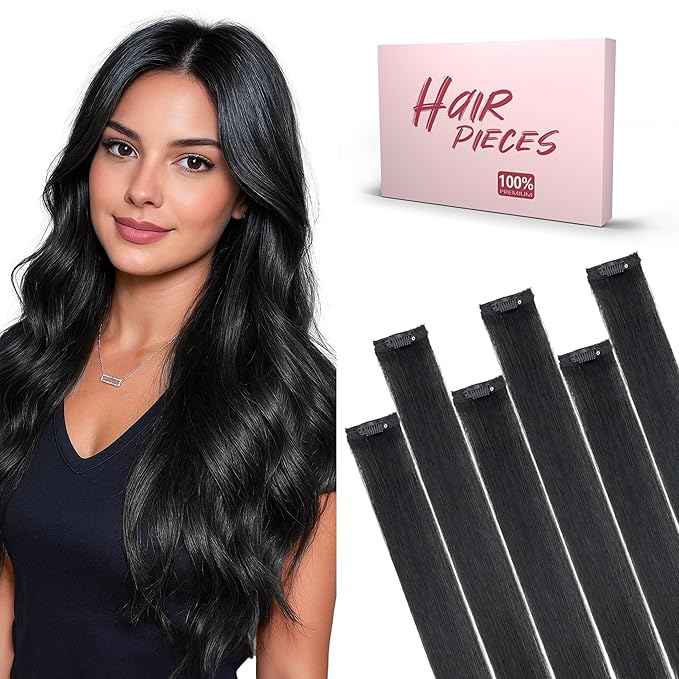 SEGO Single Clip In Hair Extensions Real Human Hair 6 Pcs Individual Clip Ins Remy Straight Soft Seamless Hairpieces for Women -14 Inch #01 Jet Black