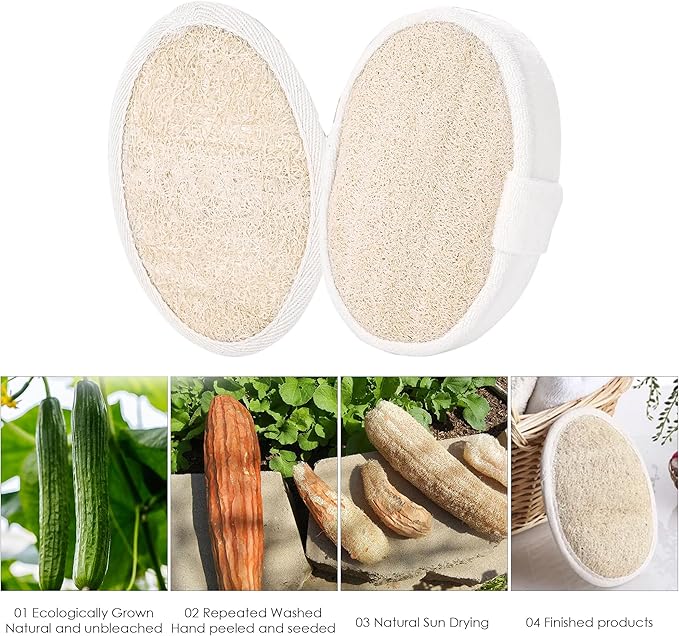 Natural Loofah Sponge, 4 Pack Exfoliating Body Scrubber for Shower, Organic Biodegradable Bath Luffa with Thin/Thick Textures, Eco-Friendly Body Exfoliator for Men & Women, Hanging Rope
