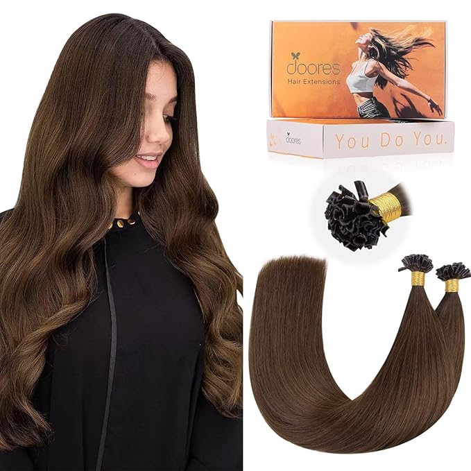 DOORES K Tips Hair Extensions Human Hair, Chocolate Brown 20 Inch 50g/50s, Utip Extensions