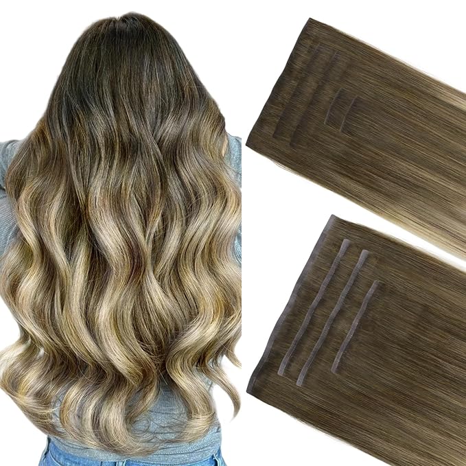 GOO GOO Invisi Edge Clip in Hair Extensions Set, 14inch 150g, 5pcs Injected Seamless PU Clip ins and 4pcs Classical PU Clip insn Real Human Hair, #(T3/8) P(T3/613)