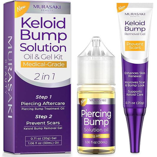 Piercing & Keloid Bump Solution Oil & Gel Kit, Piercing Aftercare Treatment Piercing Bump Solution Aftercare Oil (30 mL) + Keloid Bump Removal Gel (20 g) (2 Pack)