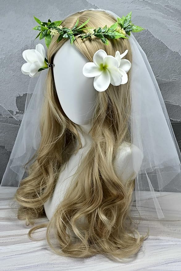 Pack of 2 Real Touch Flowers Hawaiian Flower Hair Clips Plumeria Hibiscus Hair Clips Handmade Hair Accessories for Beach Wedding Bridal Party Mother's Day Women Girls Holiday Gifts (c-809, 2pcs)