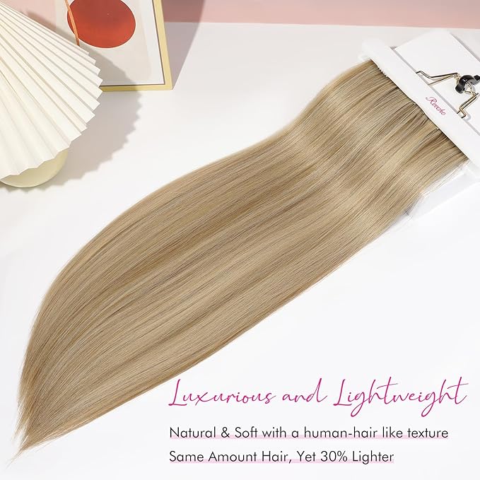 REECHO Hair Extensions, 11PCS Clip in Hair Extensions 24" Long Straight hair extensions HE005 Natural Soft Synthetic Hairpieces for Women – Dark Blonde with Highlights