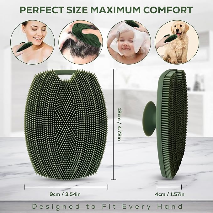 Silicone Body Scrubber - Gentle Exfoliating Shower Brush with Suction Handle & Hook, Soft Loofah Alternative for Men, Women, All Skin Types - Sage Green