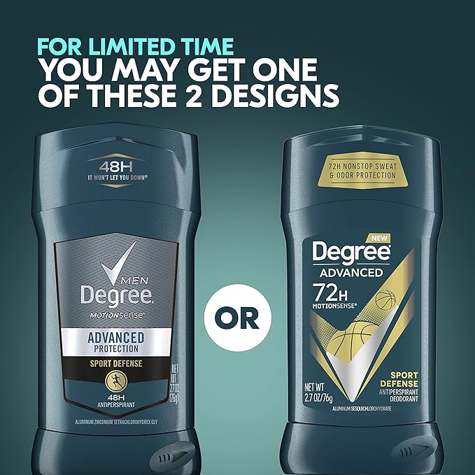 Degree Advanced Protection Antiperspirant Deodorant Sport Defense 4 count 72-Hour Sweat and Odor Protection Antiperspirant For Men With MotionSense Technology 2.7 oz