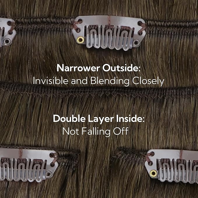 HOTBANANA Real Human Hair Clip in Hair Extensions, 5Pcs 70g 16 Inch Ombre Walnut Brown to Ash Brown and Bleach Blonde Straight Remy Clip in Extensions