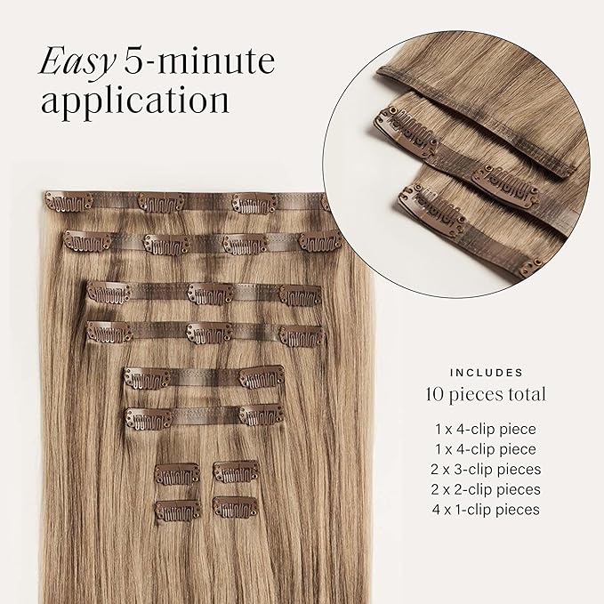 Luxy 100% Remy Human Hair - Seamless Clip-In Hair Extensions - Multi-Dimensional Color for Natural Blending, Adds Volume & Length 50 grams 12" Dimensional Natural Blonde
