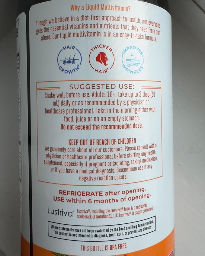 MaryRuth's Liquid Multivitamin+Hair Growth | Clinically Tested for Thicker Hair & Facial Wrinkles in Women | Biotin 10000mcg | Lustriva Hair Growth Supplement | Skin Care | Age 18+ | 30 Fl Oz