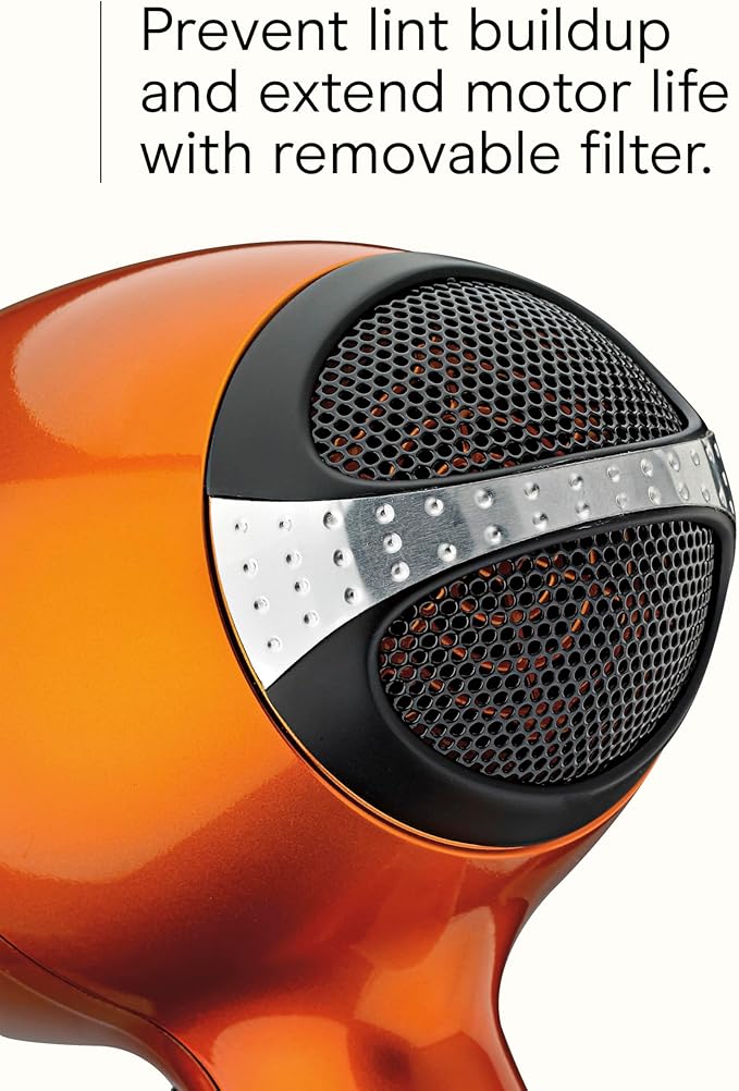 Infiniti PRO CONAIR Hair Dryer with Diffuser, Professional AC Motor, Tourmaline Ceramic Technology Blow Dryer, Includes Concentrator and Blowout Brush, Amazon Exclusive, Orange