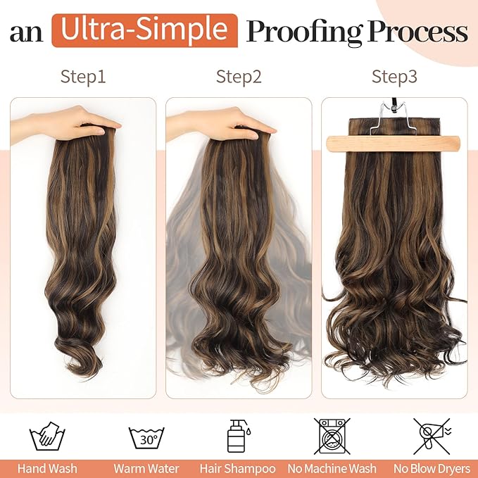 Kookastyle Clip in Hair Extensions, Natural Long Layered Soft Invisible Synthetic Curly Hairpieces for Women,4 pcs(20 Inch,Balayage Chocolate Brown to Caramel Blonde)
