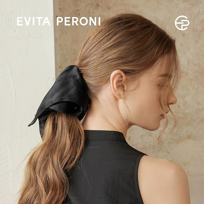 EVITA PERONI Hair Scrunchies for Women, Polyester and Acetate Hair Ties, Silky Smooth No-Damage Hair Bands, Gentle Elastic Ponytail Hold for Women Girls (Elegant Black)