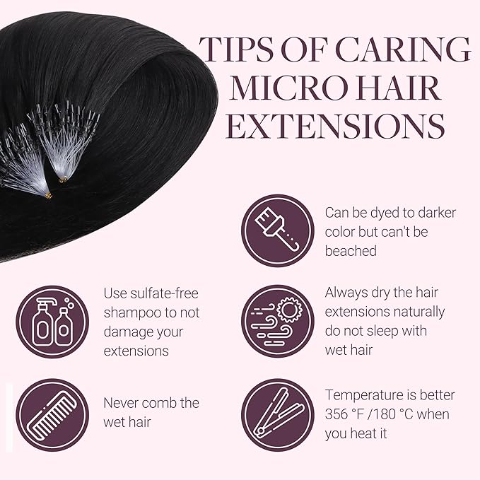 GOO GOO Micro Link Tip Hair Extensions, Real Human Hair, 14inch 50g 50S, Cold Fusion, Invisible Remy, Jet Black