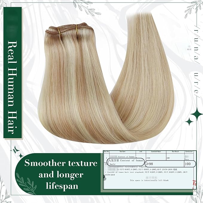 RUNATURE Blonde Hair Extensions Clip in Human Hair, Straight Clip in Hair Extensions Real Human Hair for Women, Remy Natural Hair, Can Be Styled, 12 Inch 50g 3pcs #18P60 Ash Blonde Highlights