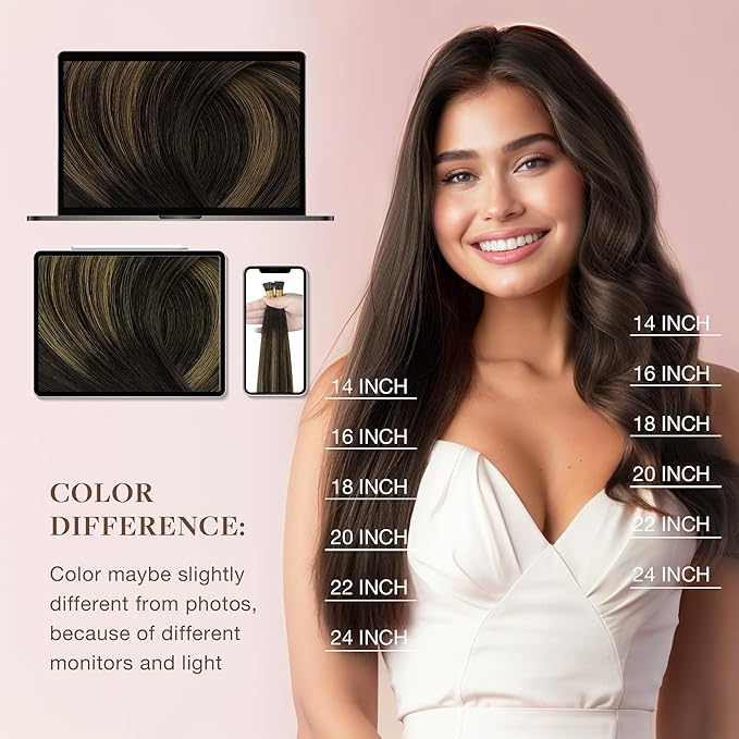 GOO GOO I Tip Hair Extensions Real Human Hair, 22inch 50g 50S, Cold Fusion I Tip Hair Extensions, Invisible Remy Hair Extensions, 1B/6/1B Balayage Natural Black to Chestnut Brown