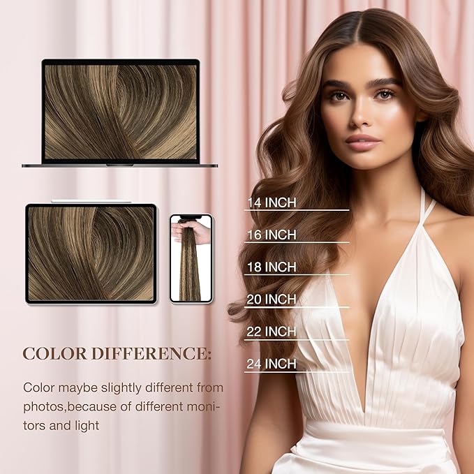 GOO GOO U Tip Hair Extensions Real Human Hair, 22in 50g 50S, Hot Fusion, Invisible Remy Hair Extensions, 4/27/4 Balayage Chocolate Brown to Caramel Blonde