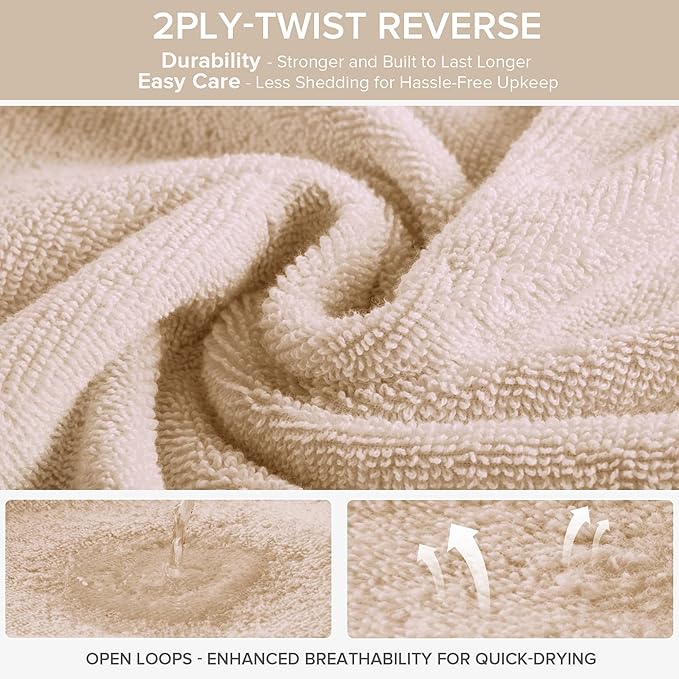 Comfort Spaces Extra Large Bath Towel Set of 4 Piece 30x60 Bath Sheet Set Shower Towel Beach Towel 100% Cotton Bathroom Towel Set Quick Dry Oversized Highly Absorbent Soft 400GSM Beige Tan Dual Layer