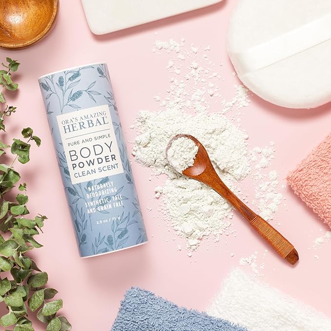 Ora's Amazing Herbal Body Powder for Men and Women, Dusting, Foot Powder, Talc Free, Cornstarch Free, Clean Scent with Essential oils of Lemongrass, Eucalyptus and Spearmint