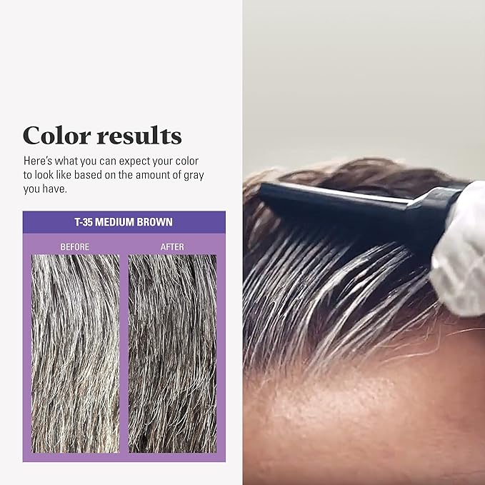 Just For Men Touch of Gray, Mens Hair Color Kit with Comb Applicator for Easy Application, Great for a Salt and Pepper Look - Medium Brown, T-35, Pack of 2