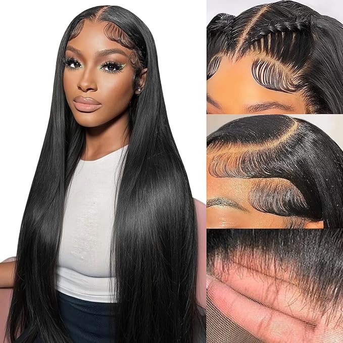 30 Inch 13x6 Lace Front Wigs Human Hair Pre Plucked Straight Wigs Human Hair 200 Density HD Transparent Lace Frontal Wigs for Women Glueless Wigs Human Hair Natural Color