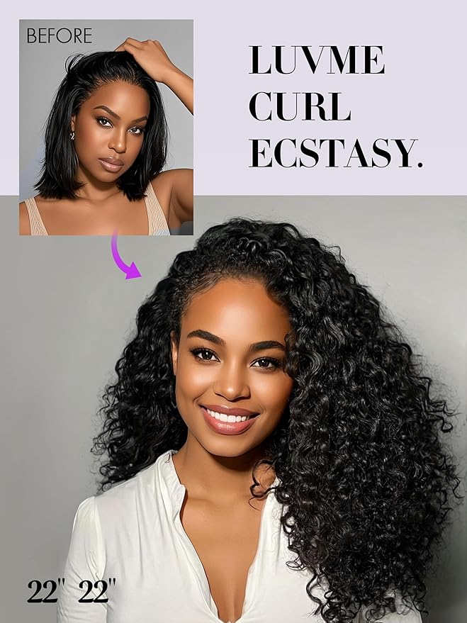 LUVME Burmese Curly Clip in Hair Extensions Real Human Hair Messy Curly Clip Ins Fullness with 2 Pack for Women Brazilian Remy Human Hair Natural Black 135g 18Inch