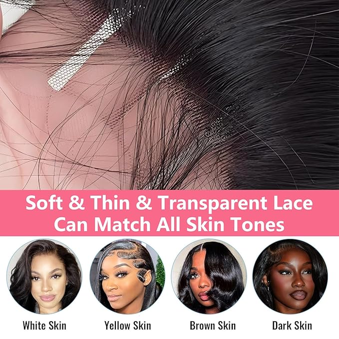 4x4 Lace Closure Human Hair Body Wave Transparent Lace Closure Free Part 100% Unprocessed Brazilian Human Hair Closure 150% Density Pre Plucked With Baby Hair Natural Black Color 20 Inch