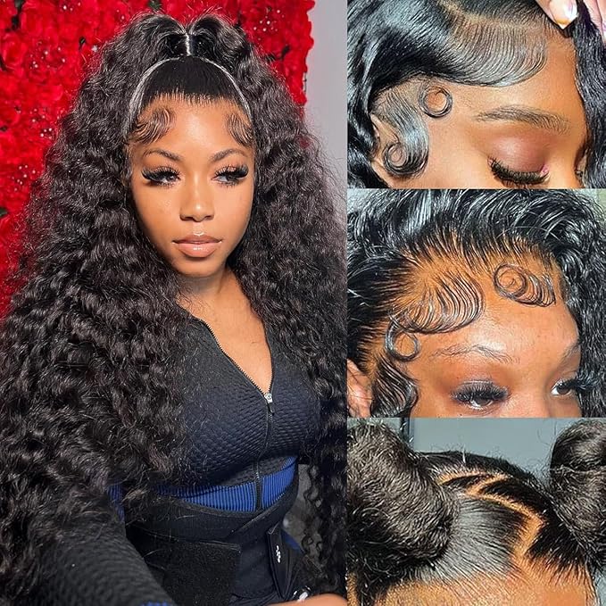 Deep Wave Lace Front Wigs Human Hair 20 Inch Curly Human Hair Wig Pre Plucked 13x6 Lace Front Wigs Human Hair 200% Density Curly Wet and Wavy Human Hair Wig For Women Natural Color