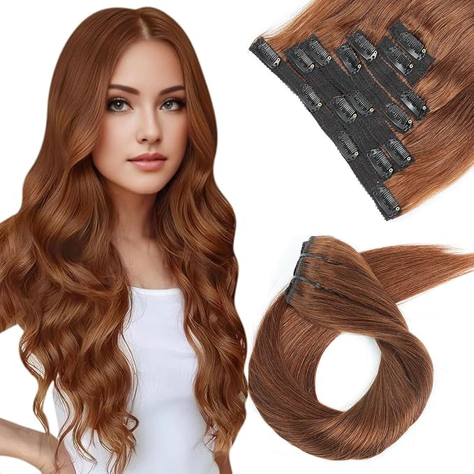 Clip in Hair Extensions Real Human Hair Chocolate Brown 16 inch 7pcs 70g/Pack, Human Hair Clip in Extensions, Salon-Grade Quality, Easy Comfort Wear for Women (#4, 16 inch)